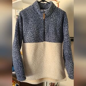 Time & Tru Sweater Womens Medium Sherpa 1/4 Zip Pullover Colorblock Blue SOFT